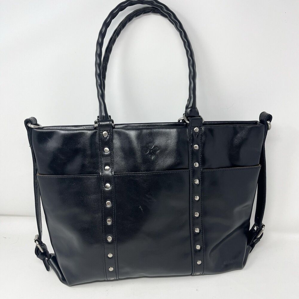 Patricia Nash Carducci Pocket Tote Bag in Black Taxi Studded Leather Shoulder